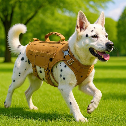 chien qui porte le harnais tactique chien k9 pro kaki essentiel