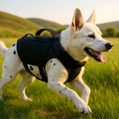 chien qui porte le harnais tactique chien k9 pro noir pratique