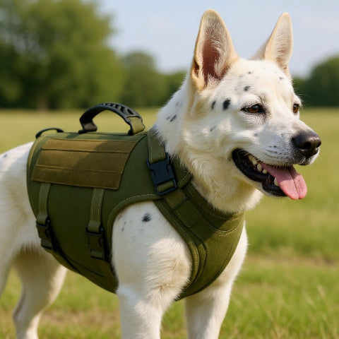 chien qui porte le harnais tactique chien k9 pro vert arme de haute qualite