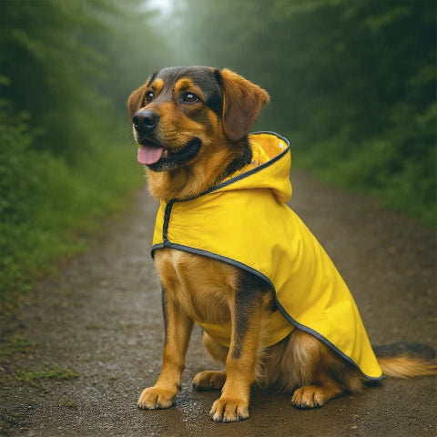 chien qui porte le manteau pour chien wetguard jaune essentiel