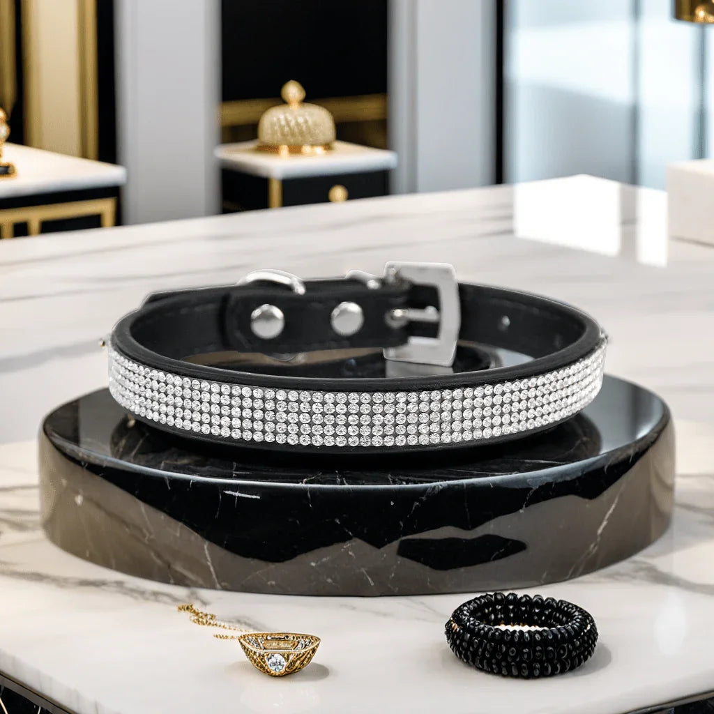 Collier pour chien en similicuir | Cristal paillette - Les chiens beaux