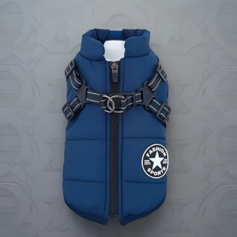 harnais chien hiver manteau bleu marine
