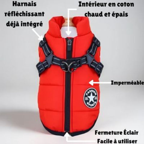 harnais chien hiver manteau rouge efficace