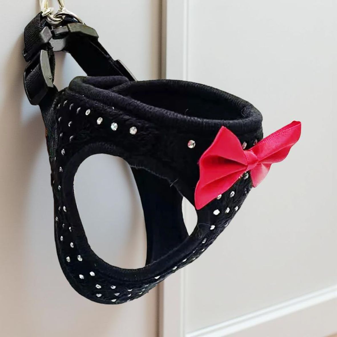 harnais pour petit chien gilet avec petit diamants noir