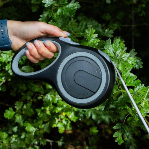 laisse de chien retractable en nylon noire robuste