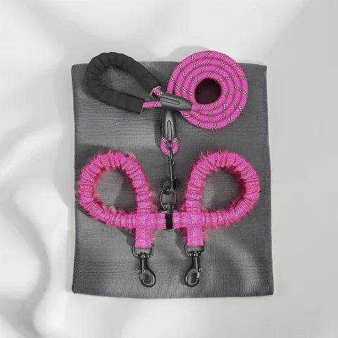 laisse double pour chien coupleur walk 2 avec poignee rose