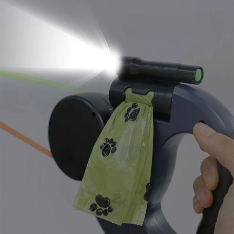 laisse enrouleur led roulette avec lumiere et sac a crottes