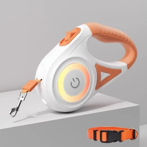 laisse retractable roulette led orange