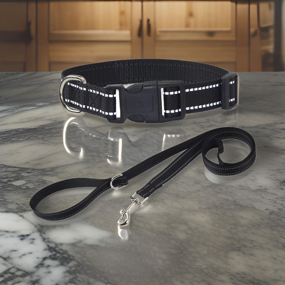 collier pour chien en nylon reflechissant avec laisse