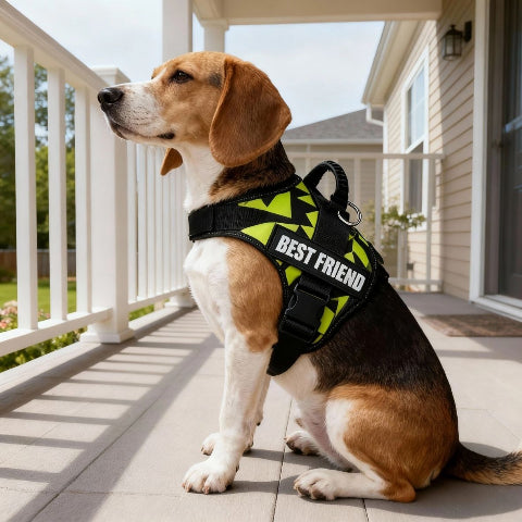 beagle qui porte le harnais pour chien de service Servidog vert graffiti joli