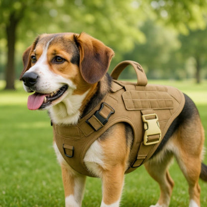 beagle qui porte le harnais pour chien tacticontrol kaki confortable