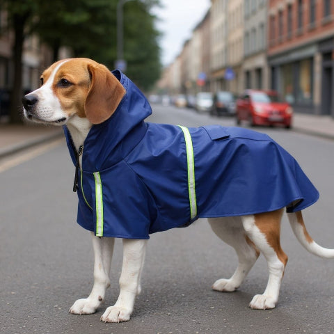 beagle qui porte le manteau pour chien glowcape bleu de qualite superieure