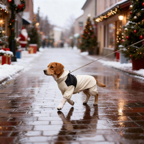 beagle qui porte le manteau pour chien pawtectpro beige indispensable