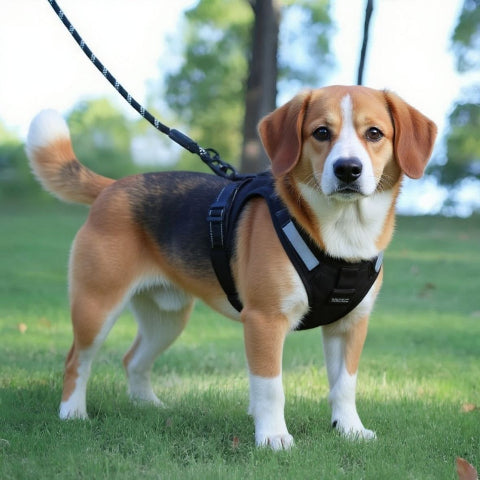 beagle qui porte porte le harnais chien laisse anti traction noir robuste