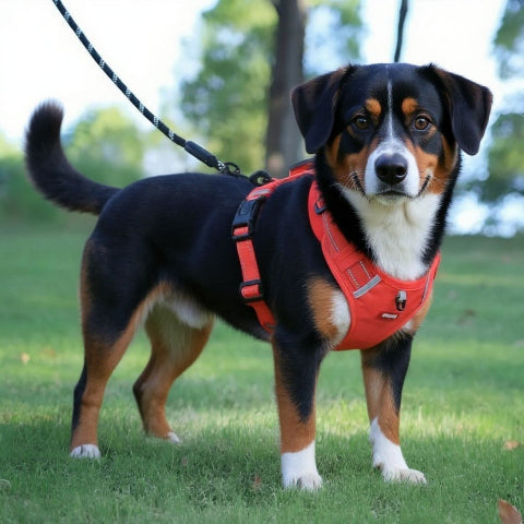 beagle qui porte porte le harnais chien laisse anti traction orange indispensable