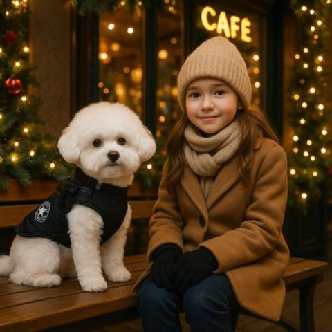bichon qui porte le harnais chien hiver noir de haute qualite