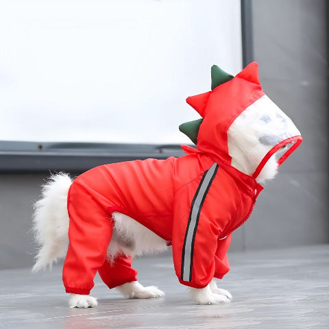 bichon qui porte le manteau pour chien pluvinou rouge essentiel