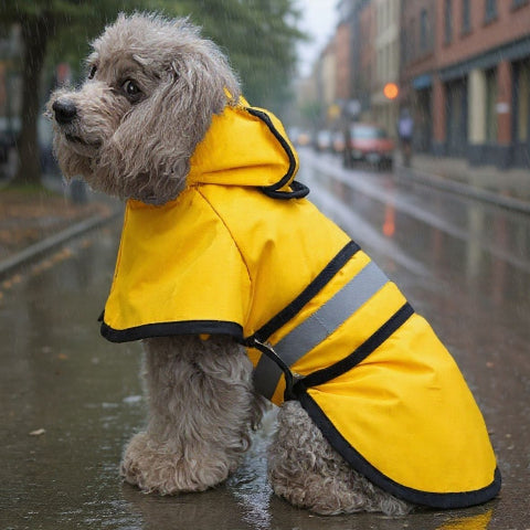 bichon qui porte le manteau pour chien rainproof jaune 