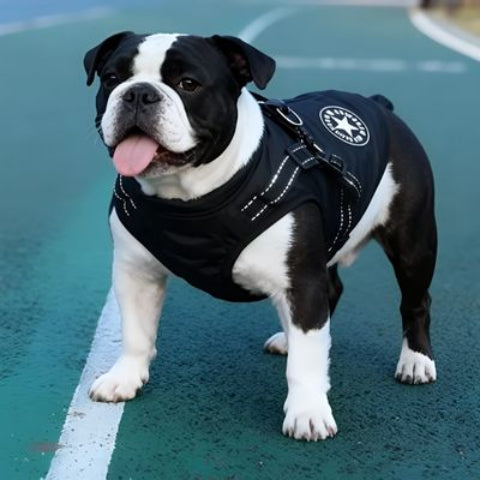 bulldog qui porte le harnais chien manteau d hiver noir elegant
