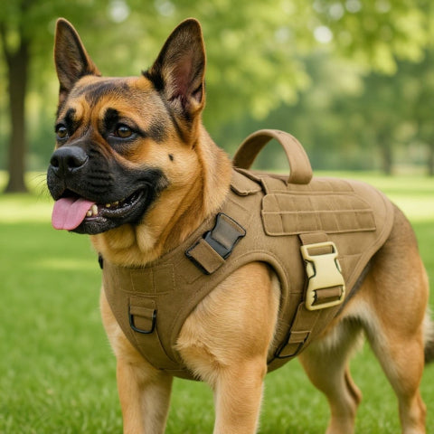 bulldog qui porte le harnais pour chien tacticontrol kaki de bonne qualite