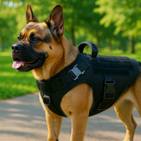bulldog qui porte le harnais pour chien tacticontrol noir robuste