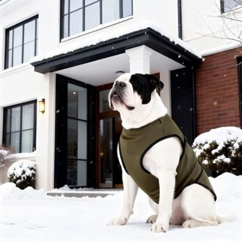 bulldog qui porte le manteau pour chien gilet vert chic