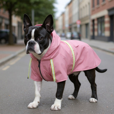 bulldog qui porte le manteau pour chien glowcape rose magique