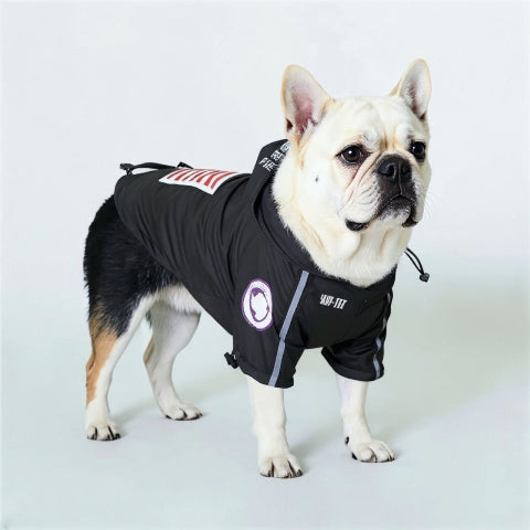 bulldog qui porte le manteau pour chien the dog face noir essentiel