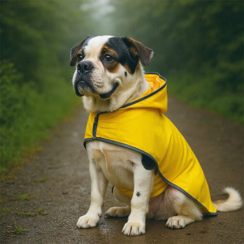 bulldog qui porte le manteau pour chien wetguard jaune de haute qualite