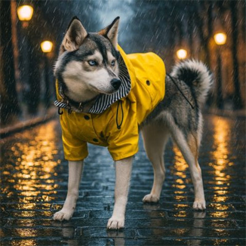 chien qui porte l impermeable pour chien jaune indispensable