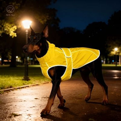 chien qui porte  l impermeable pour chien visible la nuit