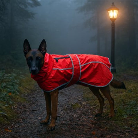 chien qui porte l impermeable pour chien lumineux