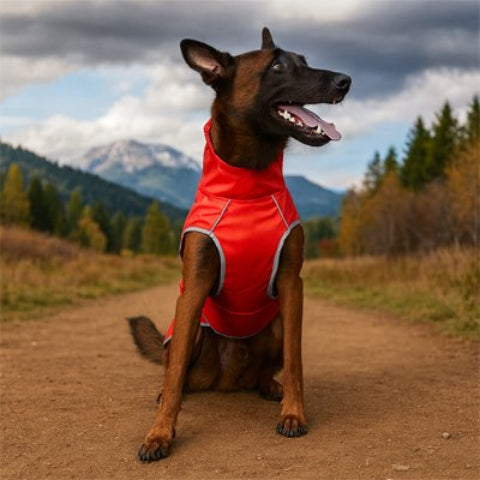 chien qui porte l impermeable pour chien rouge