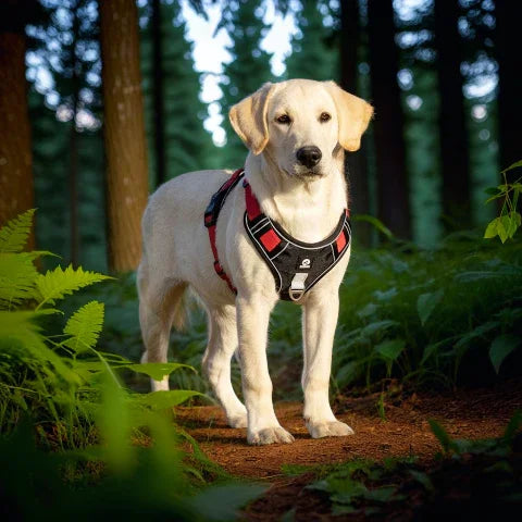 chien qui porte le harnais chien Veste tactique rouge noir
