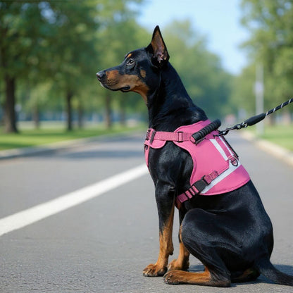chien qui porte le harnais militaire nightsafe rose
