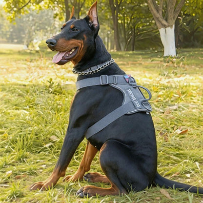 chien qui porte le harnais pour chien militaire tactique gris