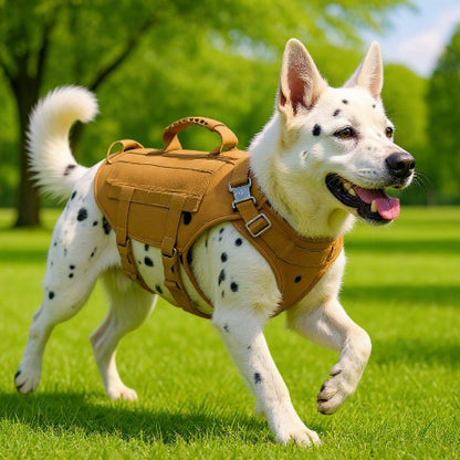 chien qui porte le harnais tactique chien k9 pro kaki essentiel