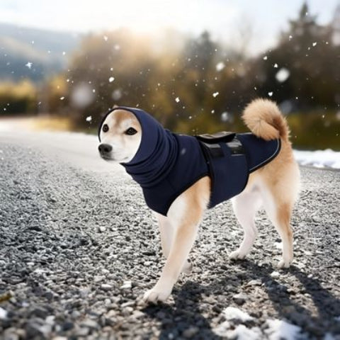 chien qui porte le manteau pour chien gilet bleu pratique