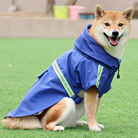 pembroke qui porte le manteau pour chien glowcape bleu