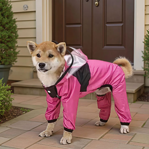 chien qui porte le manteau pour chien safepet rose durable