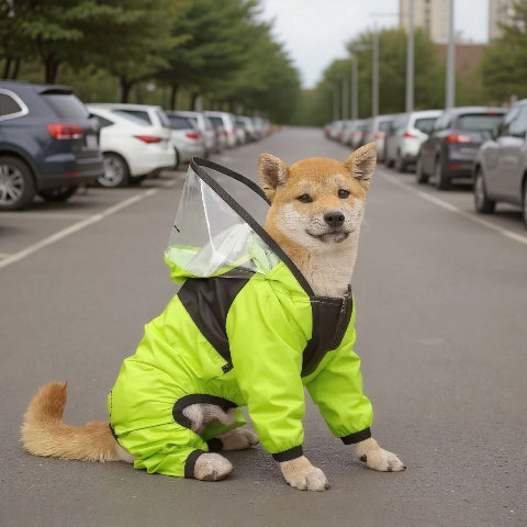 chien qui porte le manteau pour chien safepet vert robuste