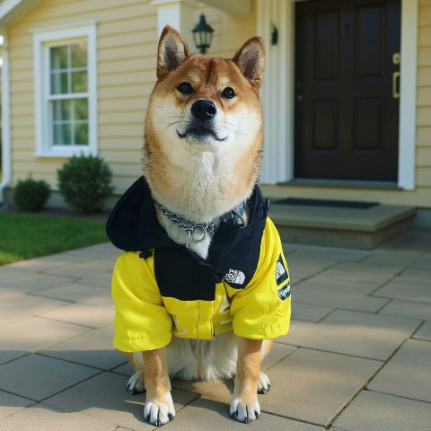 chien qui porte le manteau pour chien the dog face jaune ratique