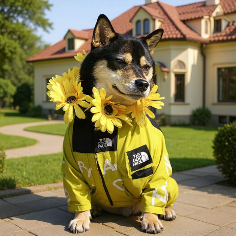 chien qui porte le manteau pour chien the dog face jaune
