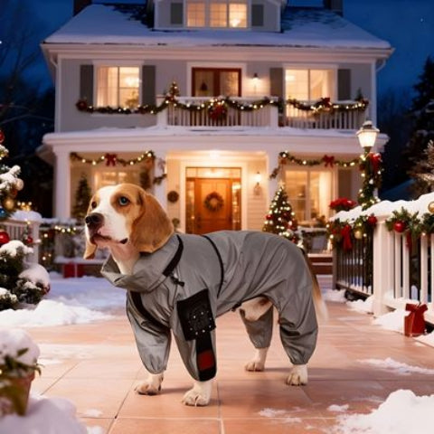 chien qui porte le manteau pour chien thermoprotect en hiver