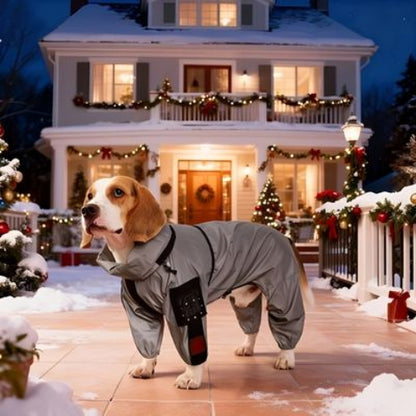 chien qui porte le manteau pour chien thermoprotect en hiver
