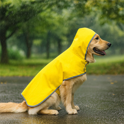 golden retriever qui porte le manteau pour chien wetguard jaune durable