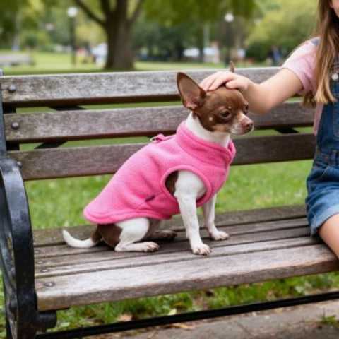 chihuahua qui porte le manteau chien rose ajustable