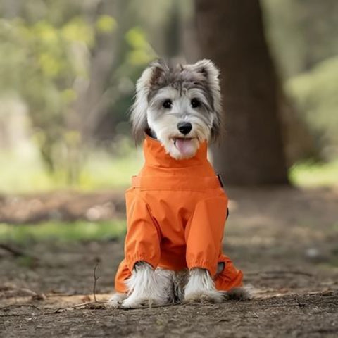 chiot qui porte le manteau chien orange joli