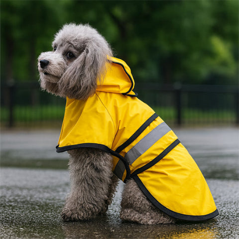 chiot qui porte le manteau pour chien jaune de bonne qualite
