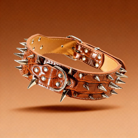 collier a clou pour chien brun de qualite